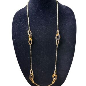 Vintage Avon Tortoise Necklace & Hoop Earring Set Gold Tone In Box